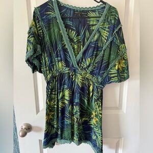 Tropical Green and Blue Leaf Swim Coverup